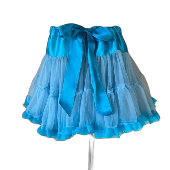 Girls Blue Ruffle Tulle Adjustable Size Tutu Skirt Halloween Costume sz 6-14 - Picture 6 of 9